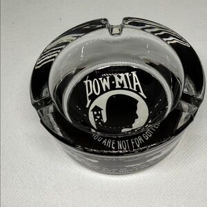 POW MIA Ashtray Trinket Dish Black Glass